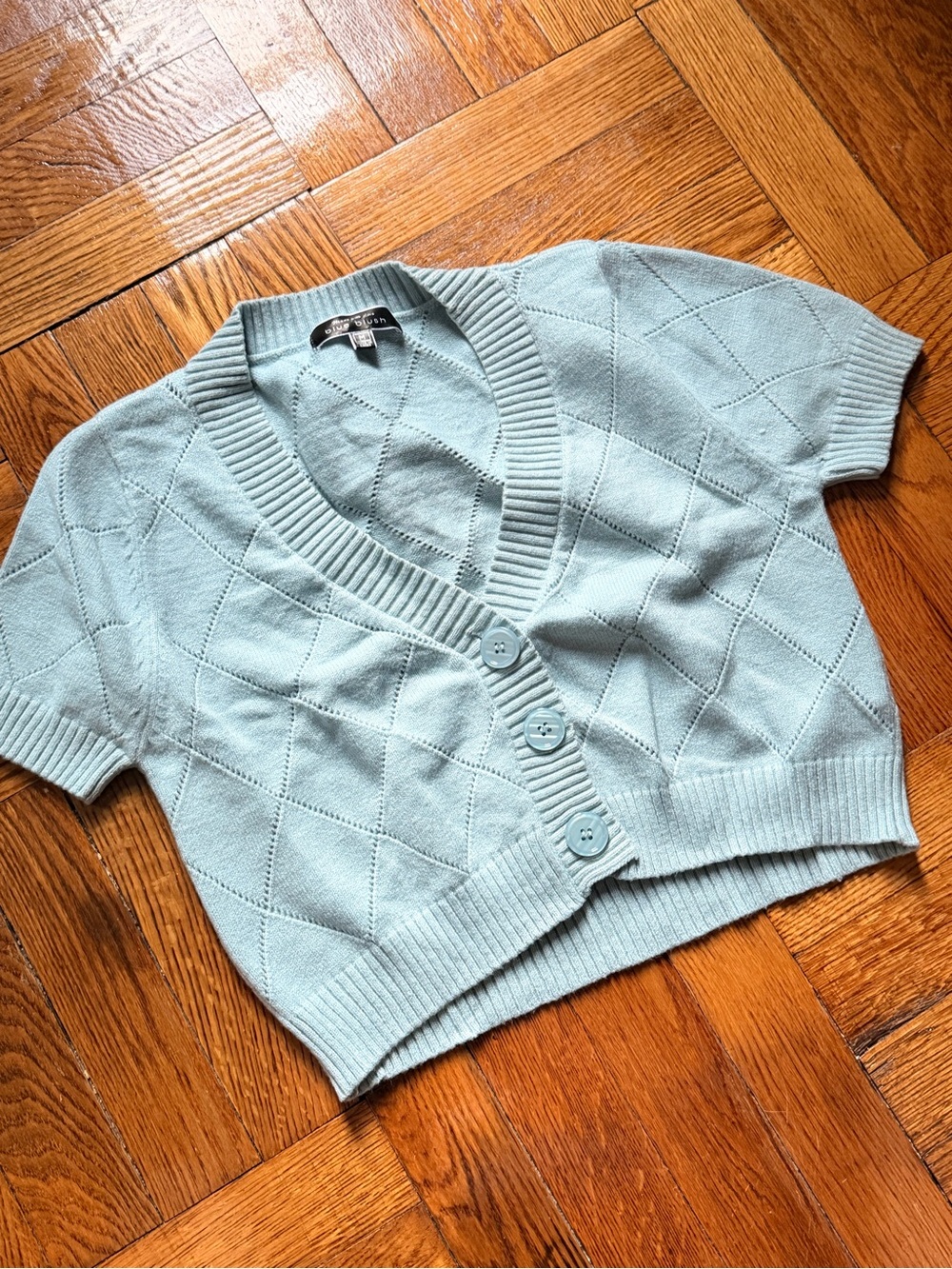 Blue Blush Light Blue Short-Sleeve Pointelle Cardigan
